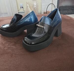 Steve Madden Two-Tone Patent Platform Loafers - Black & Blue